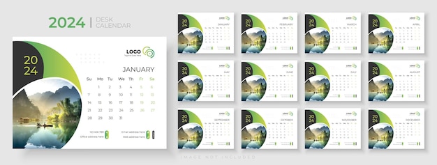 Дизайн шаблона настольного календаря на 2024 год