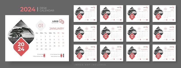 2024 Desk calendar template design