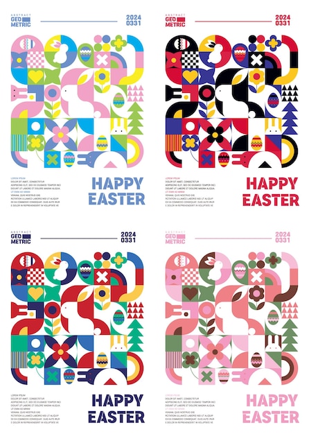 Vector 2024 easter colorful shapes rabbits and eggs