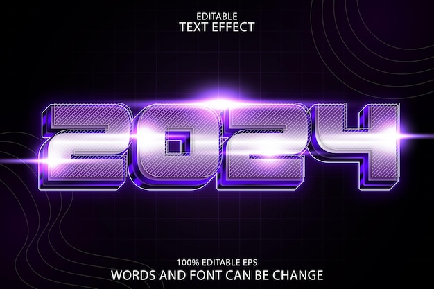 Vector 2024 editable text effect emboss neon style