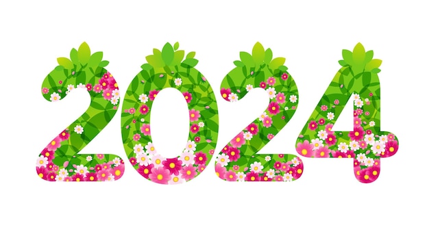 ベクトル 2024年の花のコンセプト - 春や夏のシンボル - クリエイティブなナンバーデザイン