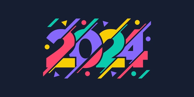 2024 Gelukkig Nieuwjaar logo ontwerp vector kleurrijk en trendy nieuwjaar 2024 ontwerpsjabloon