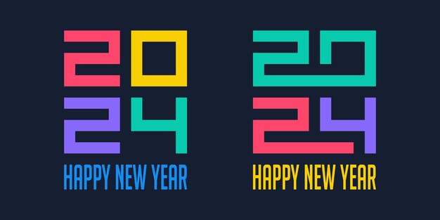 2024 Gelukkig Nieuwjaar logo ontwerp vector kleurrijk en trendy nieuwjaar 2024 ontwerpsjabloon