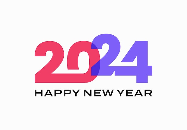 2024 gelukkig nieuwjaar nummer tekst overlappende kleur vector ontwerp sjabloon