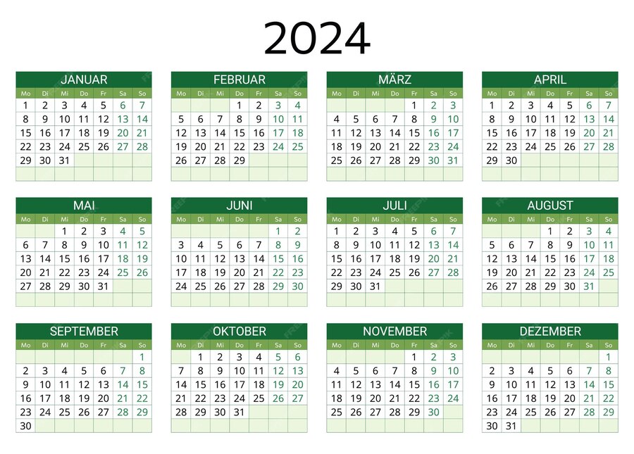 Немецкий календарь 2024 года печатная редактируемая векторная