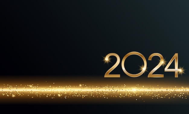 2024 Glinsterende Nieuwjaarskaart feestelijke glinsterende gouden achtergrond Horizontaal spandoek