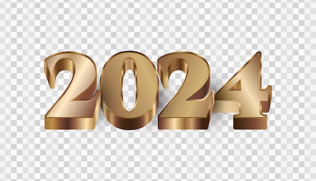 2024 in Gold and 3D Style Isolated on Transparent Background Happy New Year 2024 Design