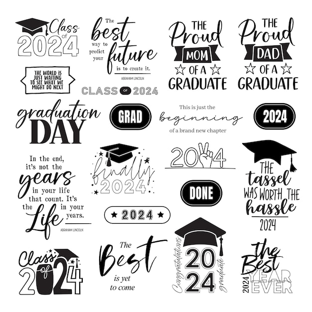 Vector 2024 graduatie lettering set