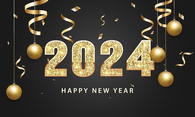 2024 Happy New Year Background Design Greeting Card Banner Poster Vector Illustration