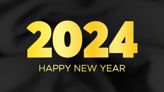 Vector 2024 happy new year background modern greeting banner template with gold 2024 new year numbers on crumpled dark silk background vector illustration