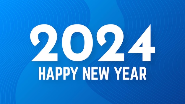 Sfondo di happy new year 2024 moderno modello di banner di saluto con numeri bianchi di new year 2024 su sfondo blu astratto con linee illustrazione vettoriale