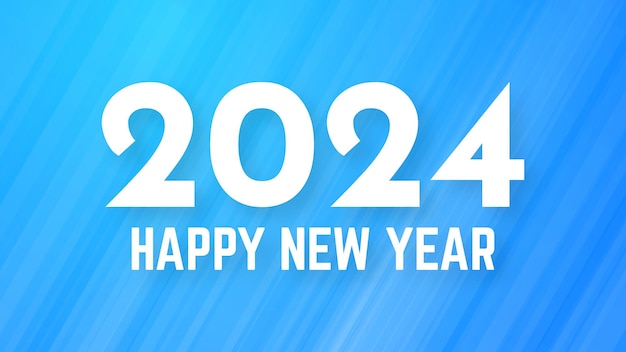 2024 해피 뉴 이어 배경 선이 있는 파란색 추상적 배경에 흰색 2024 새해 숫자가 있는 현대 인사말 배너 템플릿 벡터 그림