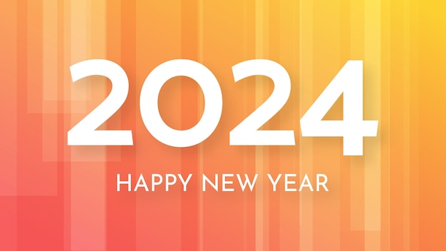 Vettore sfondo di felice anno nuovo 2024 modello di banner di saluto moderno con numeri bianchi di capodanno 2024 su sfondo astratto arancione con linee illustrazione vettoriale