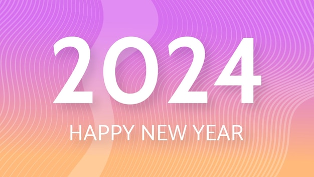 2024 Happy New Year background Modern greeting banner template with white 2024 New Year numbers on violet abstract background with lines Vector illustration