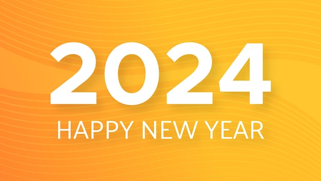 Vector 2024 happy new year background modern greeting banner template with white 2024 new year numbers on yellow abstract background with lines vector illustration