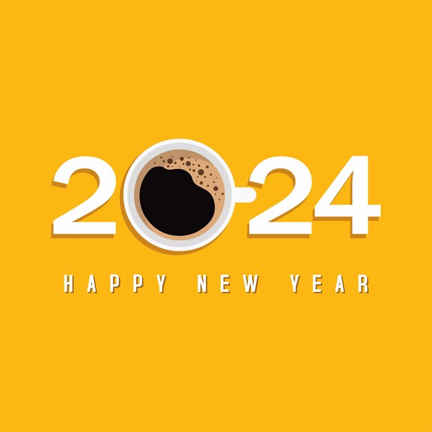 2024 happy new year background with coffee design vector