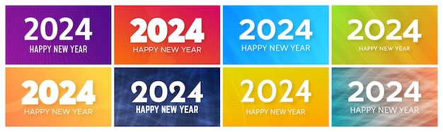 2024 새해 복 많이 받으세요 배경 8개의 현대 인사말 배너 템플릿 세트