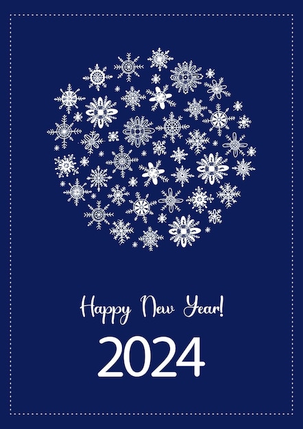 2024 Happy New Year. Christmas ball of festive decor and date of year 2024  on blue background. Vector ill…