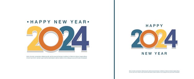 Вектор Счастливого нового года 2024 с концепцией ретро-типографии красочный новый год 2024 на заднем плане