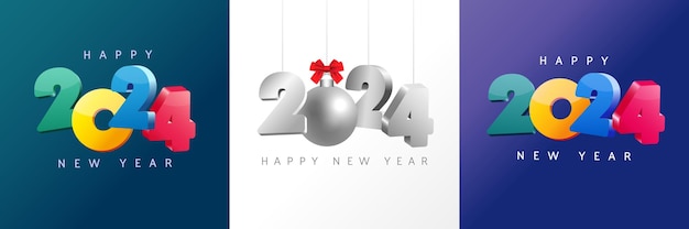 2024 Happy New Year creative icons 3D typographic concept