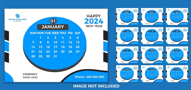 Вектор Шаблон дизайна настольного календаря с новым годом 2024 года
