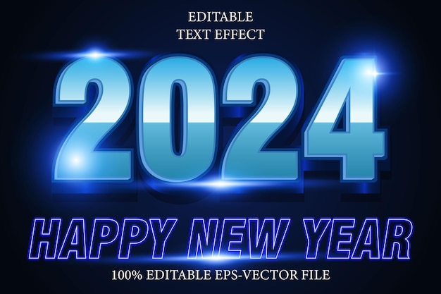 2024年新年あけましておめでとうございます 編集可能な3Dネオンスタイル