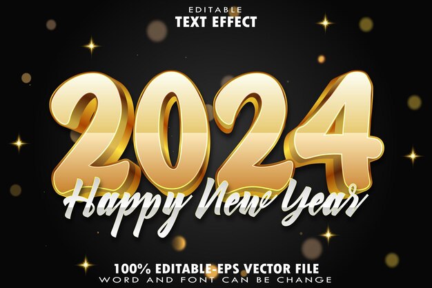 Vector 2024 happy new year editable text effect emboss gradient style