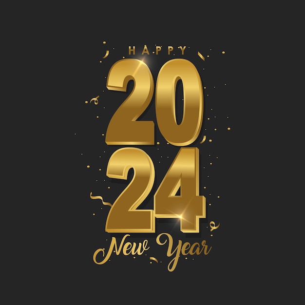 Vector 2024 happy new year greeting card vector template golden numbers with realistic illustration