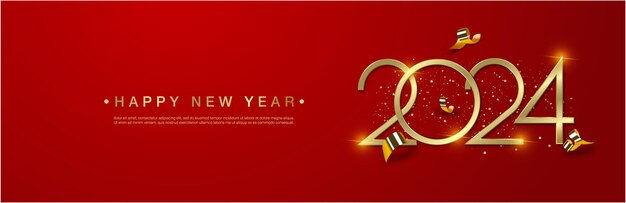 Vector 2024 happy new year luxury gold number on red background