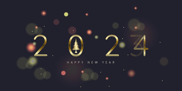 Vector 2024 happy new year and merry christmas with an illustration gold number and 3ds text premium vector
