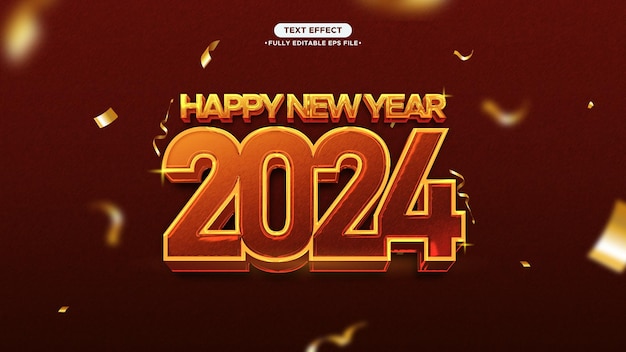 2024 Happy New Year Movie Metalic and Realistic Style Vector Text Effect