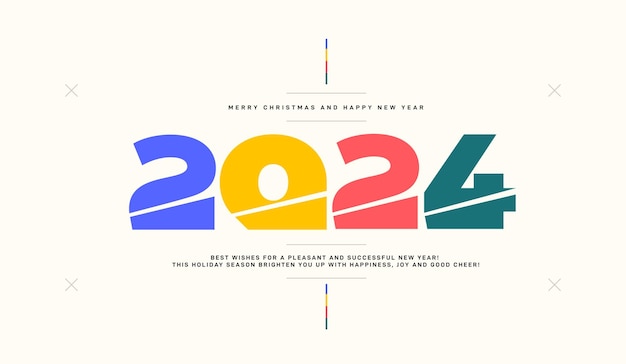 Vector 2024 happy new year number color blue yellow red green luxury design for greeting premium 2024