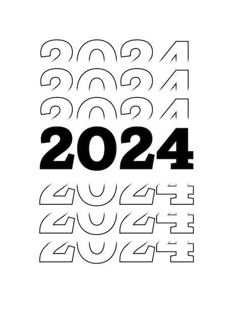 カレンダー ポスター チラシ バナー用の黒と白の文字ロゴを持つ 2024 新年あけましておめでとうございますテンプレート