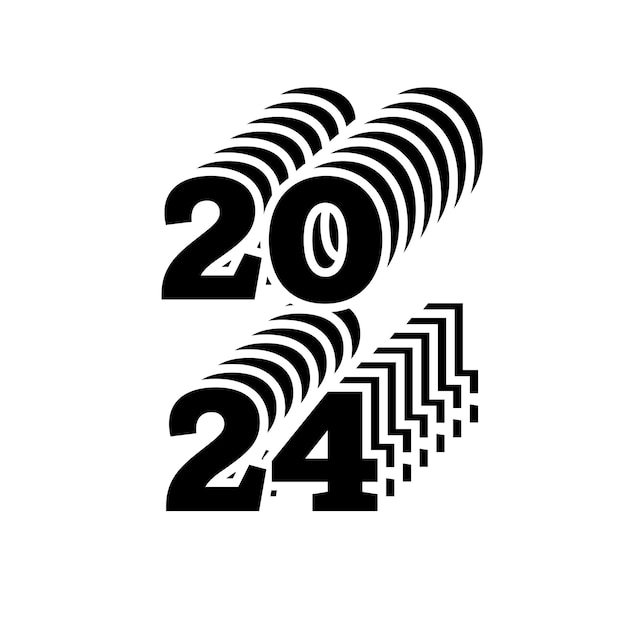Vector 2024 happy new year template with black and white letter logo for calendar poster flyer banner