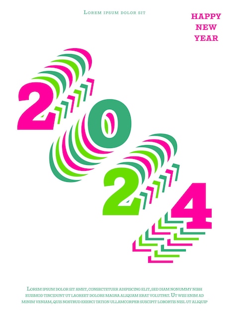 2024년 새해 복 많이 받으세요 달력 포스터 전단지 배너를 위한 다채로운 문자 로고가 있는 템플릿