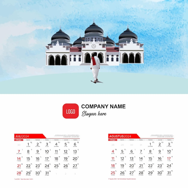 Premium Vector 2024 indonesian calendar with javanese date and hijrah
