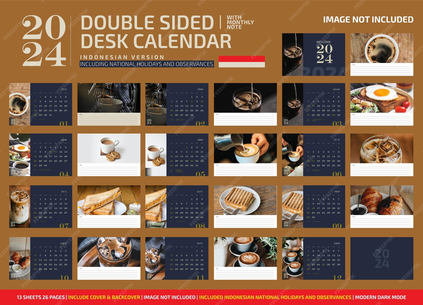 Premium Vector 2024 indonesian calendar with national holidays and