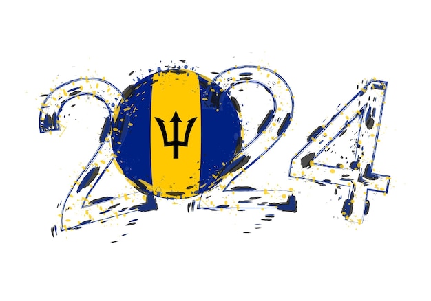 2024 Jaar in grungestijl met vlag van Barbados