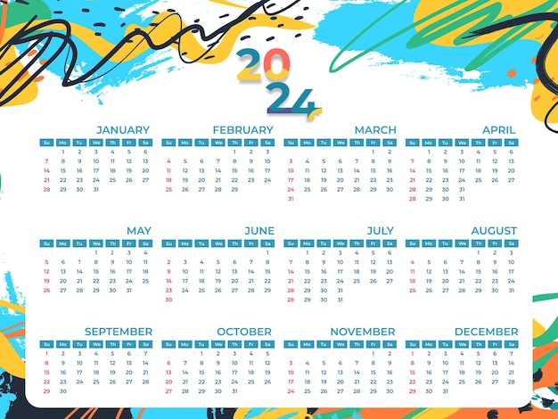 2024 kalender abstract ontwerp moderne organische vormen