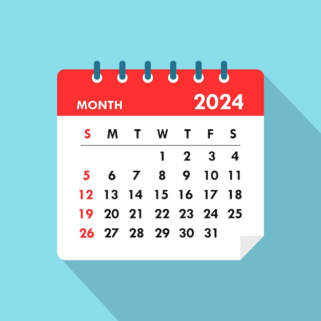 2024 Kalender Icon Jaar Maand Bedrijf Lange Schaduw Vector Illustratie