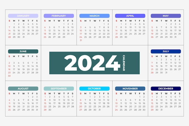 2024 kalendersjabloon bewerkbare vector