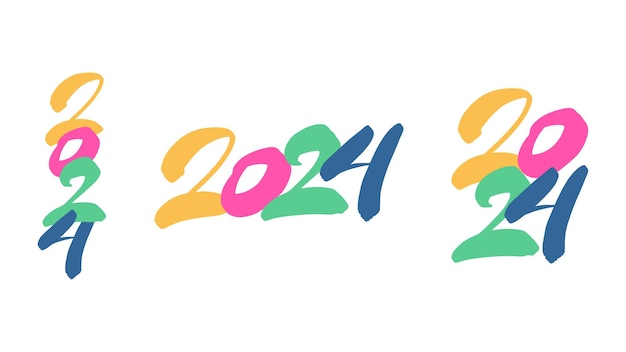 Vector 2024 kleurrijke geborstelde handlettering calligraphic compositie vector vakantie ontwerp