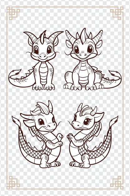 Vector 2024 korean happy new year background with dragon and traditional pattern dragon set
