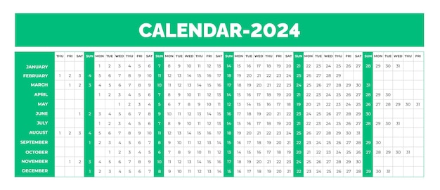 2024 linear calendar Linear horizontal planner desktop calendar for 2024 year corporate business