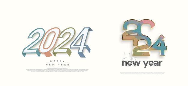 2024年ロゴデザイン ⁇ ハッピーカラーのフラットと3D数字で ⁇ 2024年を ⁇ 迎する ⁇ 2024年新年の数字の2セット ⁇