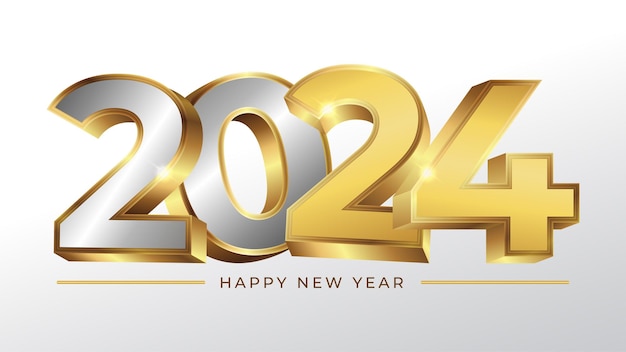 2024 logo or typography vector with golden and silver 3D creative design