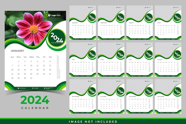 2024 maandelijkse kalender sjabloon muur kalender met moderne ontwerp vector