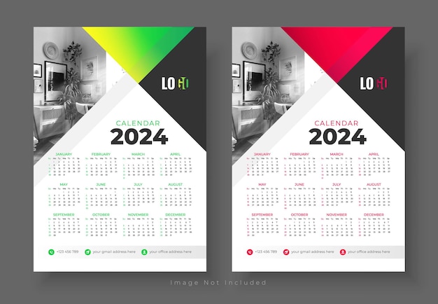 2024 現代ビジネス壁掛けカレンダー テンプレート デザイン