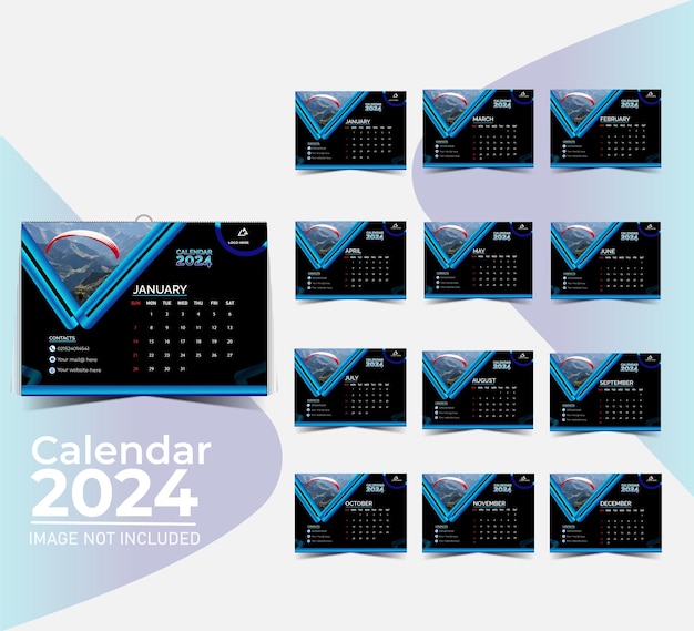 Шаблон дизайна современного настольного и настенного календаря на 2024 год