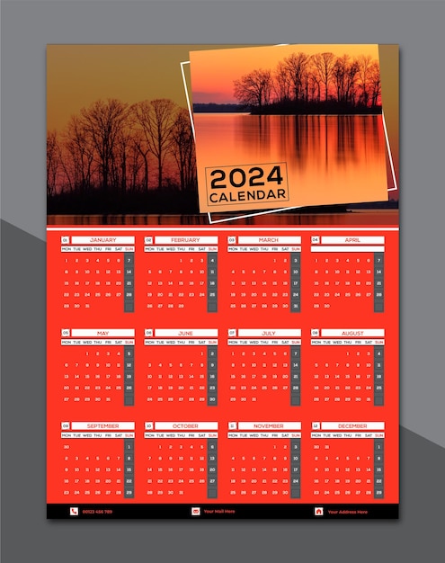 2024 Modern wall calendar design with colorful template